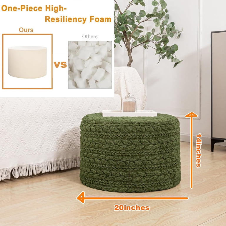 Round Pouf Ottoman 20 x 20 x 14 Inches Boho Poof Home Decor Floor Pouffe Ottoman Foot Rest for Couch Sofa Bean Bag Chairs Living Room Bedroom (Black)