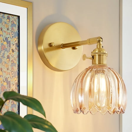 Deyidn 9.36" Amber Vintage Wall Sconce with Tulip Glass Shade, 1-Light Bathroom Light Fixture for Entryway or Hallway