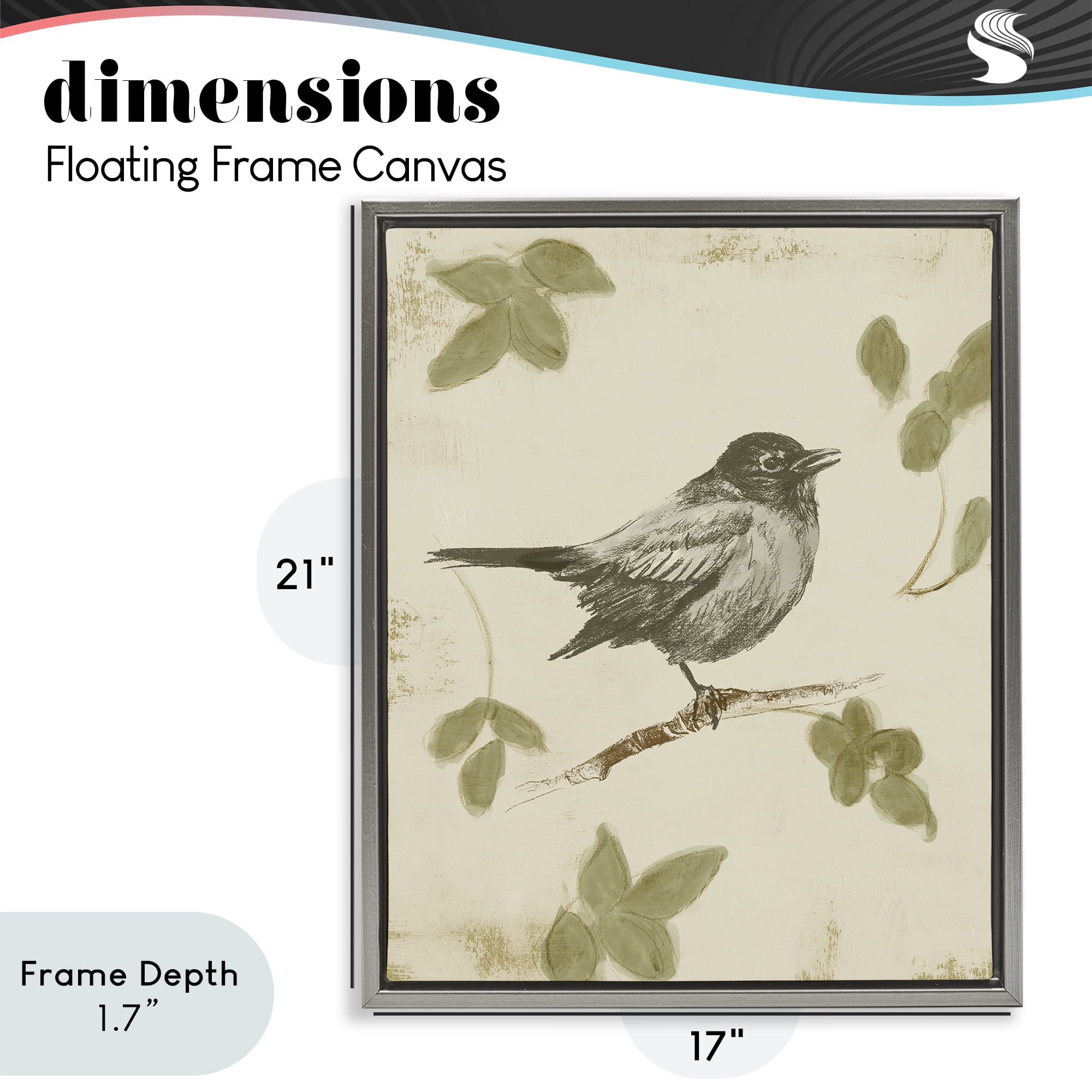 Stupell Industries Bird Scene over Neutral Gray Framed Floater Canvas Wall Art, design by Lanie Loreth