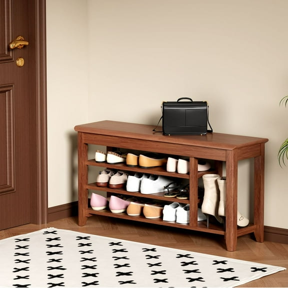 WGYPRIME 39.37" Shoe Rack Bench, Mid-Century Modern Shoe Bench, Solid Wood Shoe Rack for Entrance Corridor and Aisle