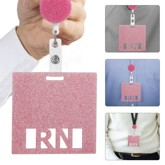 OHOIOLLA Nurse Badge Reel Glitter Pink Acrylic Badge Card 2Pcs for Identity Identification