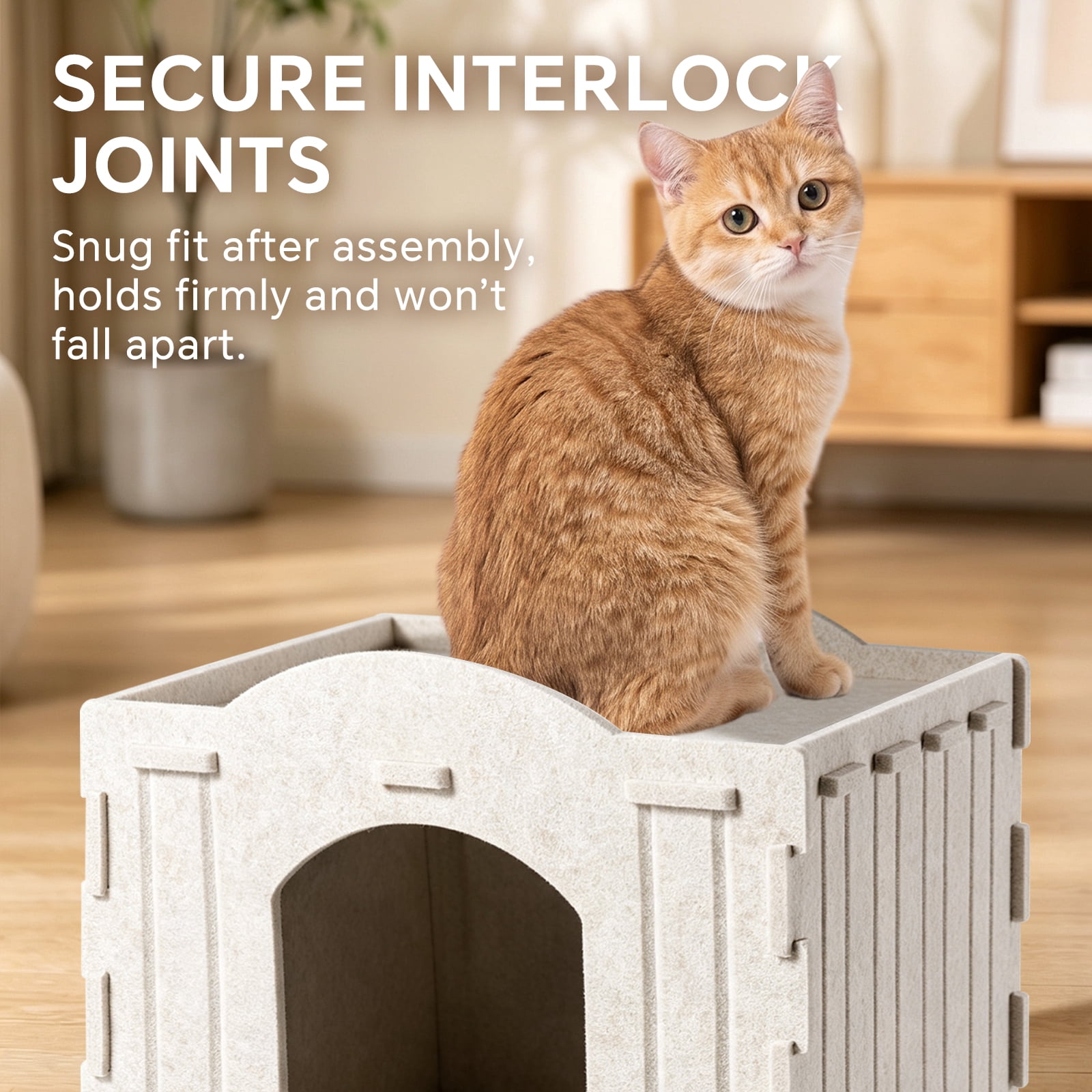 Soft Felt Cat Cave House for Indoor Cats, Comfortable Enclosed Cat Hideout Shelter, Sturdy Breathable Felt Cat Bed for Kitten & Adult Cats
