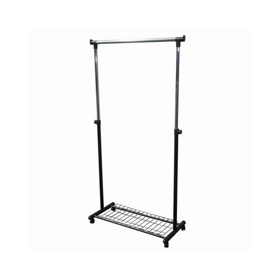 Metal Coat Hanger Rack with Bottom Wired Shelf, Black and Silver- Saltoro Sherpi