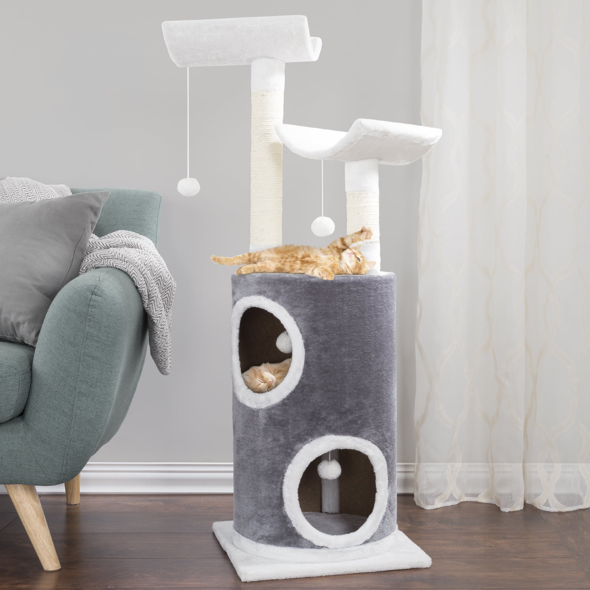 PETMAKER 45in Cat Tree with Perches, Condo, Scratch Posts, and Toys (Gray)