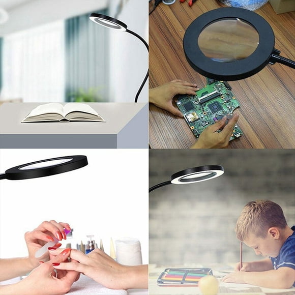LáMpara de Escritorio Multifuncional, Lupa con Luces LED Que Ayudan una Lupa, Lupa de Soldadura Manual, Herramienta de Lupa de Vidrio