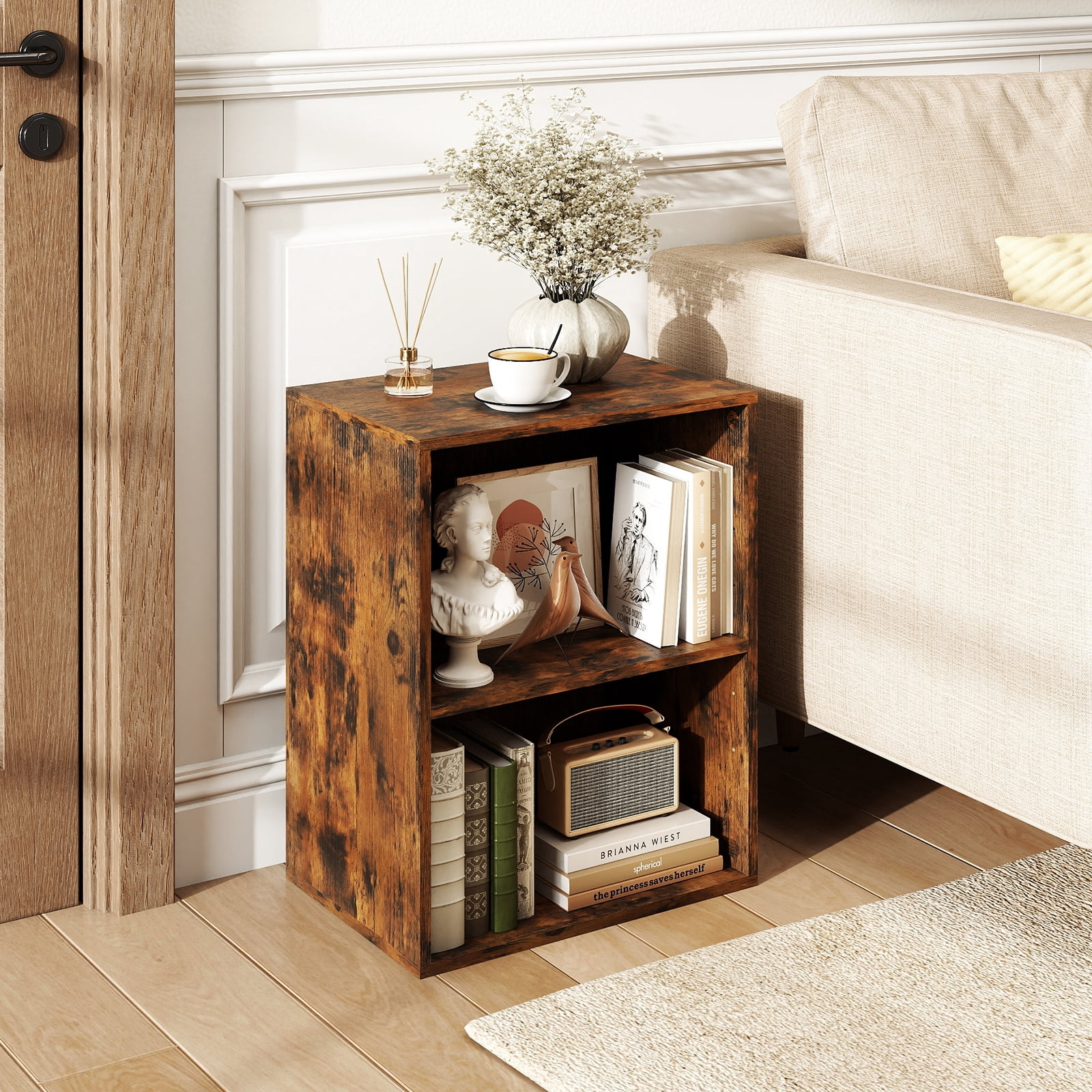 Costway 2-Cube Bookcase with 5-Position Adjustable Shelf, Anti-Toppling Kits for Study Rustic Brown