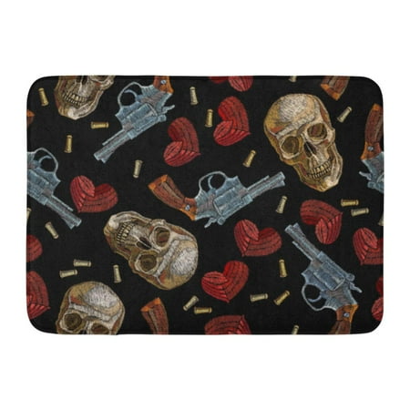 LADDKE Dead Skulls Hearts and Guns Wild West Old Revolvers Red Human Gangster Gothic of Mafia Doormat Floor Rug Bath Mat 23.6x15.7