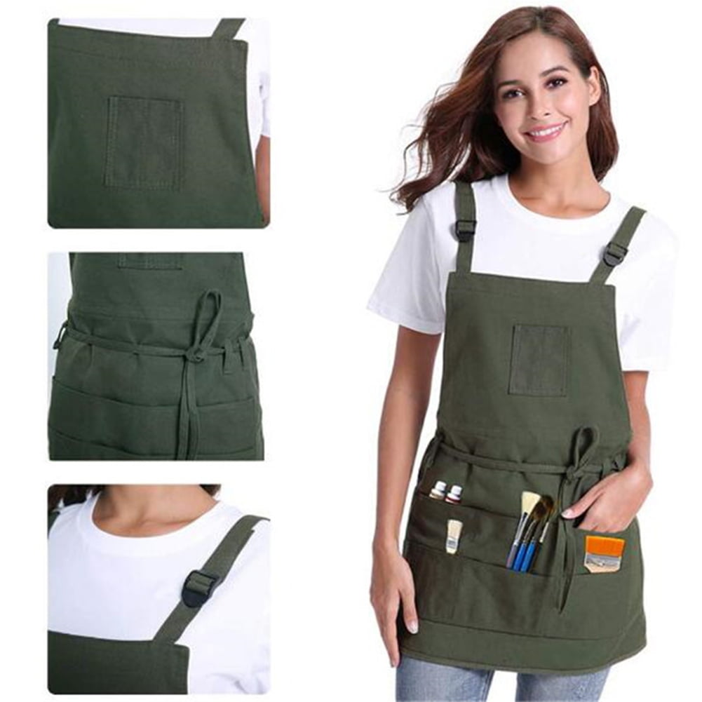 Workshop Tool Apron Painting Apron With Pocket Art Gardening Apron for Men Women Artist Canvas Apron with Adjustable Cross-Back Straps