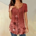 thumbnail image 2 of NAMTYQX T Shirts for Women Pattern Button Deep V Neck Frilly Short Sleeve Loose Fit Plus Size Fashion Casual Wine Size L, 2 of 5