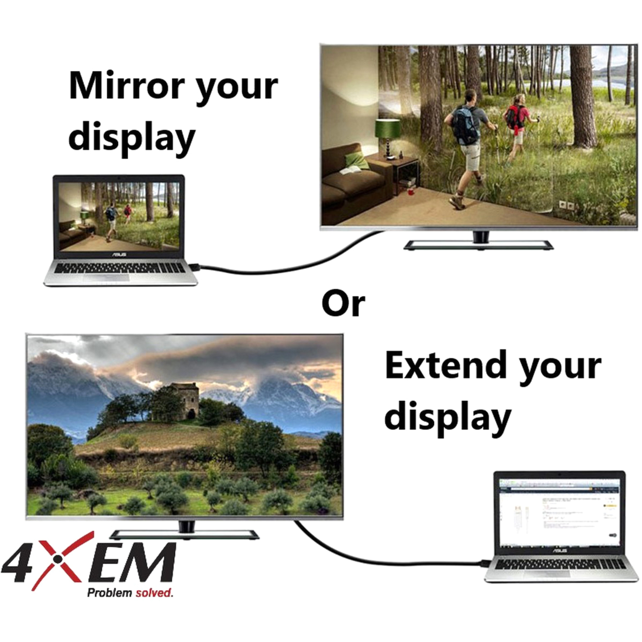 4XEM 4XDPHDMIDVIVGA 3 In 1 DisplayPort to HDMI DVI VGA Adapter