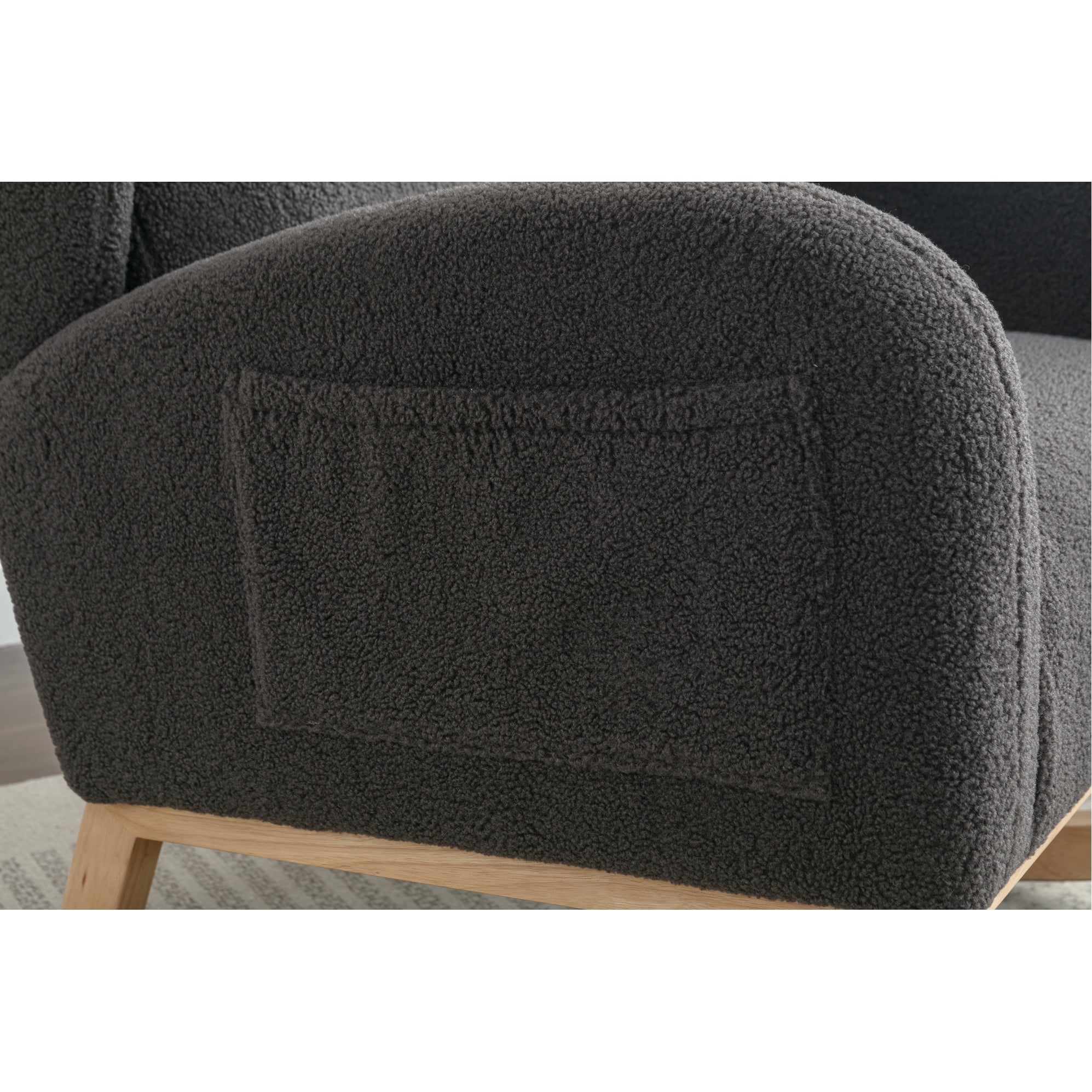 Back Dark Gray Fabric Rocking Chair With Wooden Components And Fill For Living Ergonomic Room Wood Parts