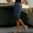 thumbnail image 5 of Yourumao Linen Cargo Shorts for Women Elastic Waist Cinch Bottom Shorts Solid Lightweight Knee Length Trousers Leisure Summer Pants, 5 of 7