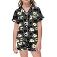 thumbnail image 4 of JIAYUE Pajamas For Girls Pajamas Set Comfort Short Sleeve Cute Print Turndown Collar Buttons Tops And Elastic Waist Shorts For Relaxed Halloween Theme Home Loose Fit Sleepwear,6-7 Years, 4 of 4