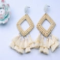 thumbnail image 4 of Anvazise Boho Women Hollow Rhombus Rattan Woven Tassel Statement Dangle Stud Earrings Red, 4 of 13