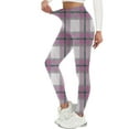 thumbnail image 2 of Women's Plaid Leggings High Waist and Tummy Control Yoga Pants for Gym Fitness Purple M, 2 of 7