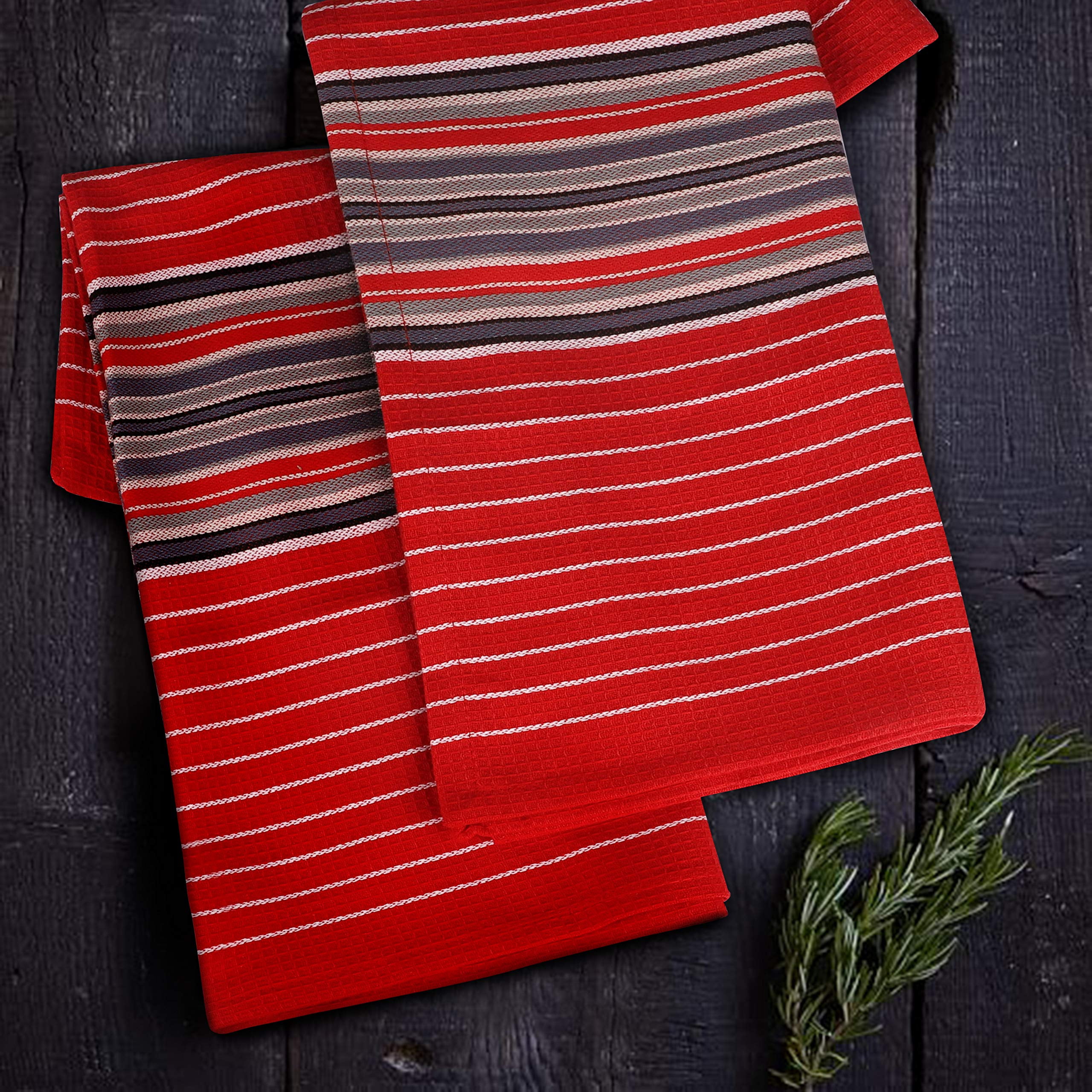 Urban Villa Kitchen Towels Waffle Stripes Dish Towels for Kitchen Cherry Red Set of 6 Kitchen Towels Highly Absorbent Cotton Over Sized 20X30 in with Mitered Corners Kitchen Hand Tea Towels
