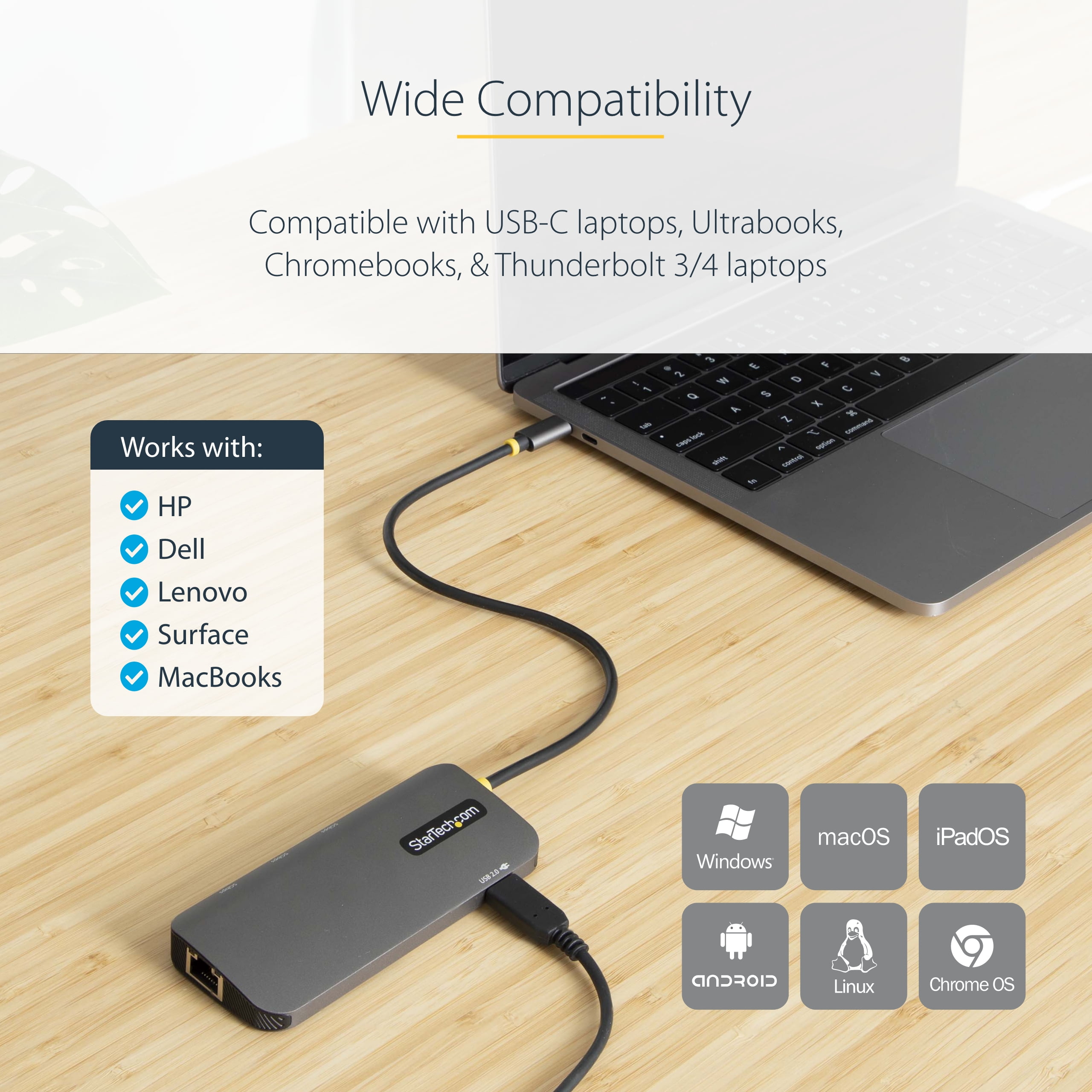 USB C Multiport Adapter 4K 60Hz HDMI Video, 3 Port 5Gbps USB-A Hub, 100W  USB Power Delivery Pass-Through/GbE/SD/MicroSD, 12/30cm Cable, Travel  Laptop