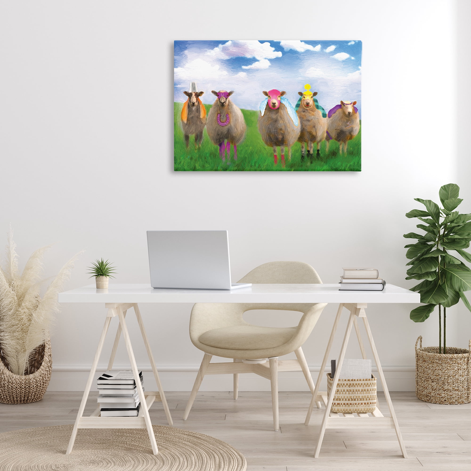 Stupell Industries Superhero Sheep in Field Animals & Insects Painting Gallery Wrapped Canvas Art Print Wall Art, 36 x 24