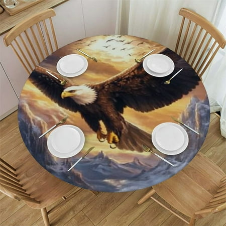 

Sheronv Eagle Mountain Fantasy Art Round Table Cover Stain Resistant Washable 100％ Polyester Waterproof Fabric Tablecloth Indoor Outdoor Kitchen Dining Wedding Parties 38 -42