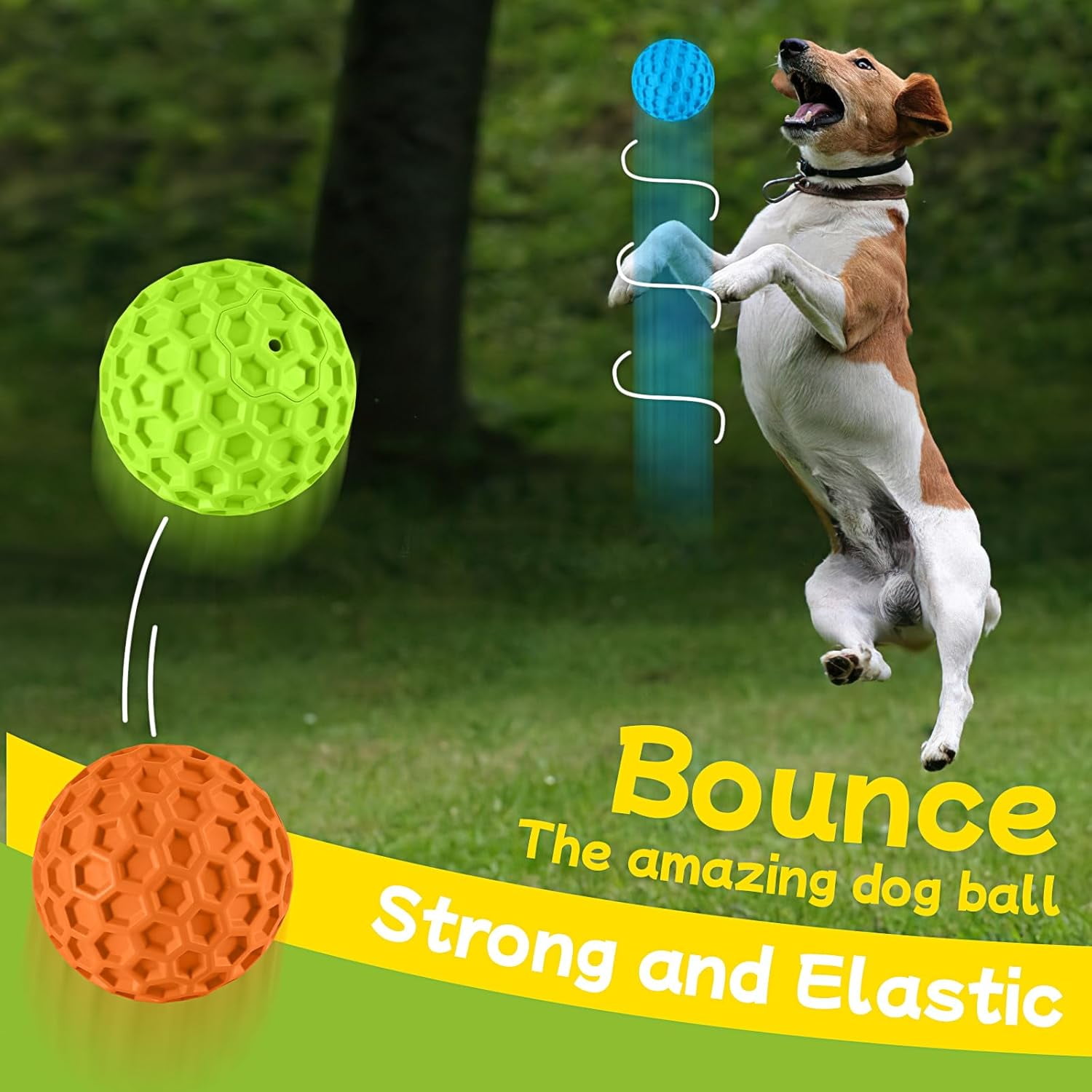 Indestructible Squeaky Dog Balls for Aggressive Chewers, Interactive Dog Toys to Keep Them Busy, Rubber Dog Chew Toy for Large Medium Breeds, Outdoor Waterproof (3 Colors)
