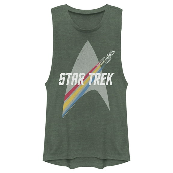 Junior's Star Trek Enterprise Starfleet Rainbow Streak  Festival Muscle Graphic Tee Pine Green Heather 2X Large