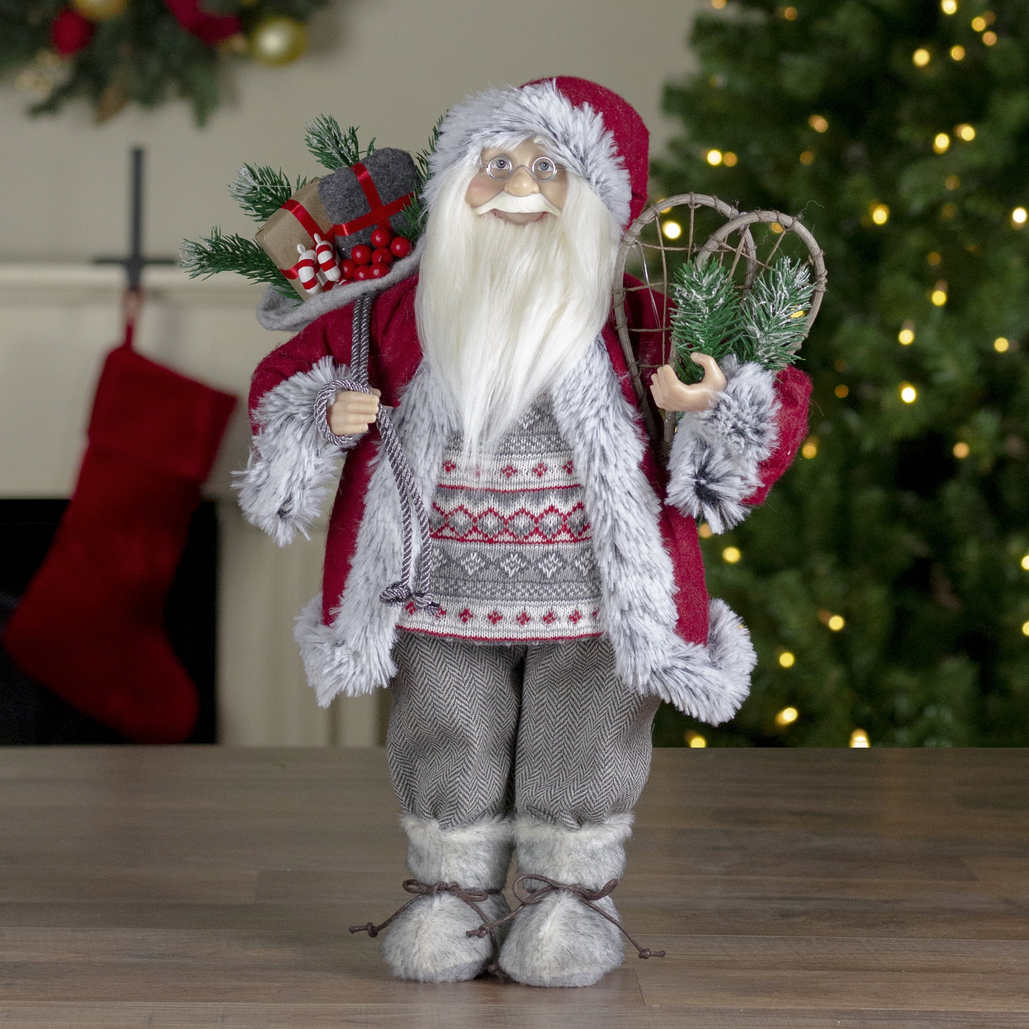 Northlight 18" Standing Santa Christmas Figure with Snow Shoes and Presents