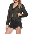 thumbnail image 2 of Women'S Faux Leather Moto Biker Short Coat Jacket Army Green XXL, 2 of 9