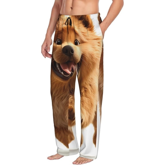 Picia Happy Fluffy Running Dog Mens Soft Woven Cotton Elastic Waistband Sleep Pajama Pant Lounge Sleep Pant With Pockets And Drawstring-Small