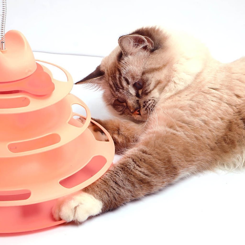 4-Level Roller Track Cat Chaser Toy Rotate Kitten Balls Tower Toy Teaser Toy Interactive Boredom Relief Pet Toy