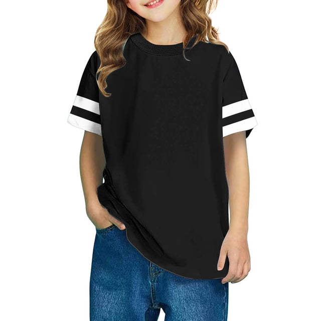 T-Shirts d'Été à Manches Courtes Rayés pour Filles, Pull à Col Rond à Blocs de Couleur, Blouse Décontractée