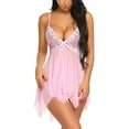thumbnail image 1 of Faithtur Ensemble de Lingerie d'Été pour Femmes 2 Pcs, Robe de Nuit à Bretelles Spaghetti en Dentelle de Couleur Unie à Col en V + Ensemble String, 7 Couleurs, 1 of 2