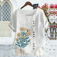 thumbnail image 5 of Mifsaly Summer Tops for Women Short Sleeve Linen Shirt Floral Print Lightweight Blouse Dressy Casual Button Down Tshirt XL, 5 of 5