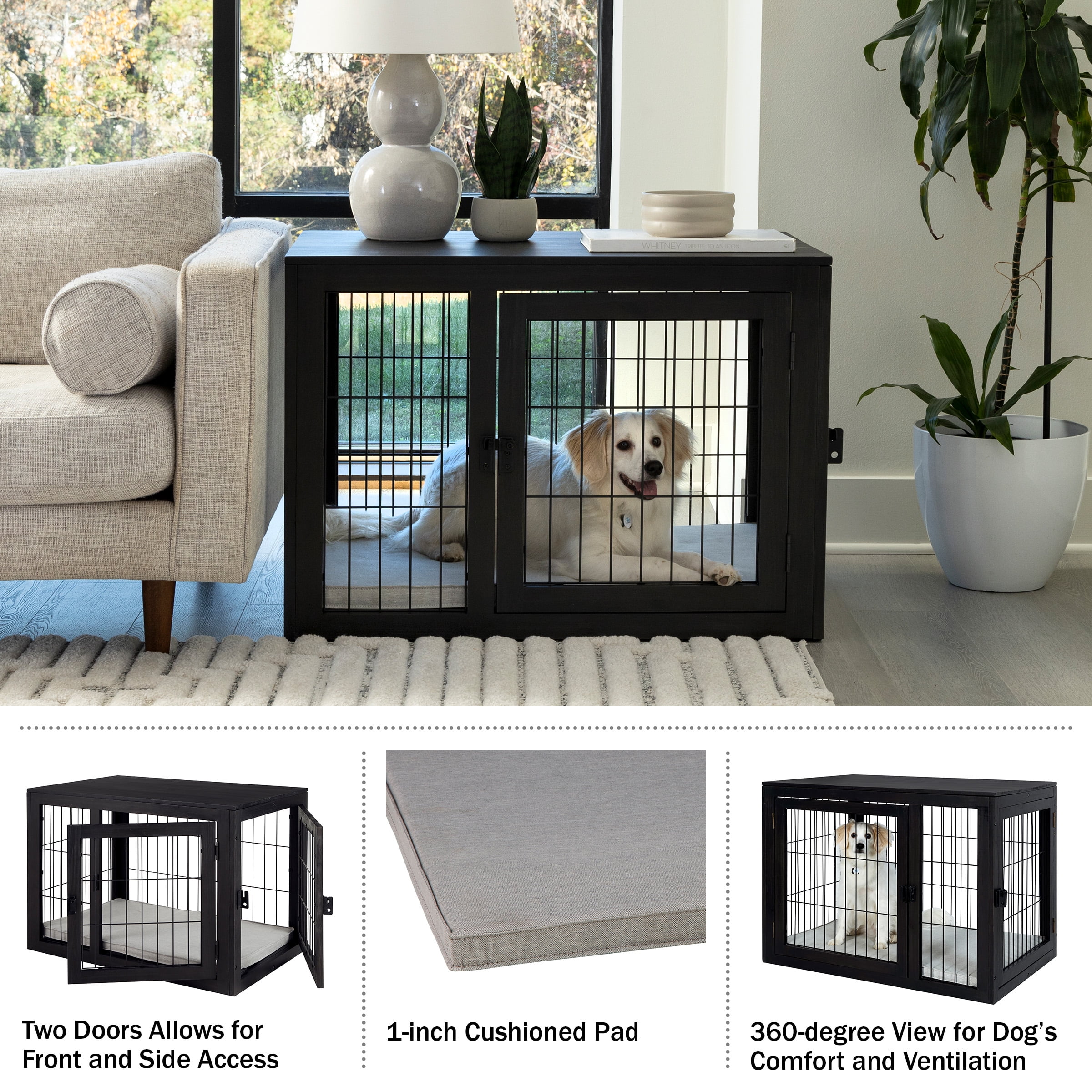 PETMAKER Furniture-Style 2-Door Pet Kennel & Crate for Dogs with Cushion