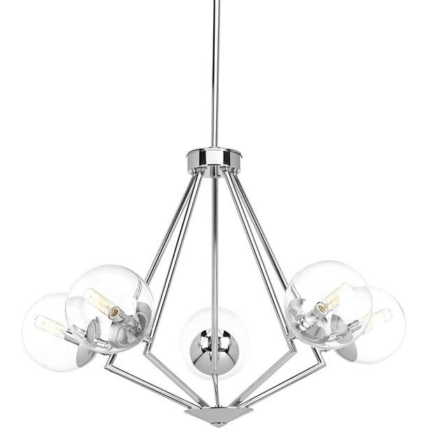 Progress Lighting P4755 15 Mod Five Light Chandelier Polished Chrome Gives A Nod To The Space Age With Mid Century Modern Appeal By Visit Com Progress Lighting P4755 15 Mod Five, Five Light Polished Chrome Chandelier