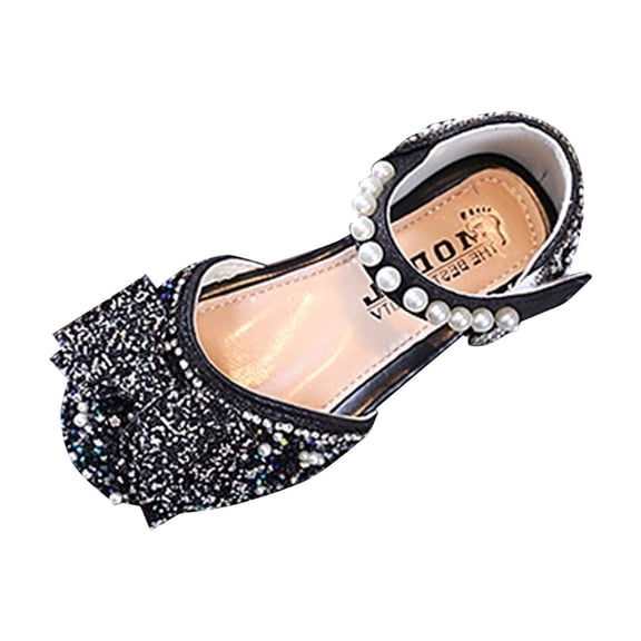 LNMQLPDBS Shoes for Girls Soft Sole Comfort Performance Dance Shoes for Childrens Pearl Decoration Glitter Sequins Dress Shoes with Big Bowknot Flower Girl Shoes Princess Shoes Black 3-3.5 Years