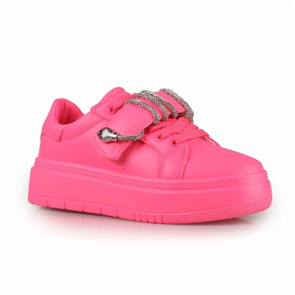 Women’s Lightweight Leon Pink Platform Fashion Sneakers with Rhinestone DetailLightweight Platform Fashion Sneakers with Rhinestone Detail