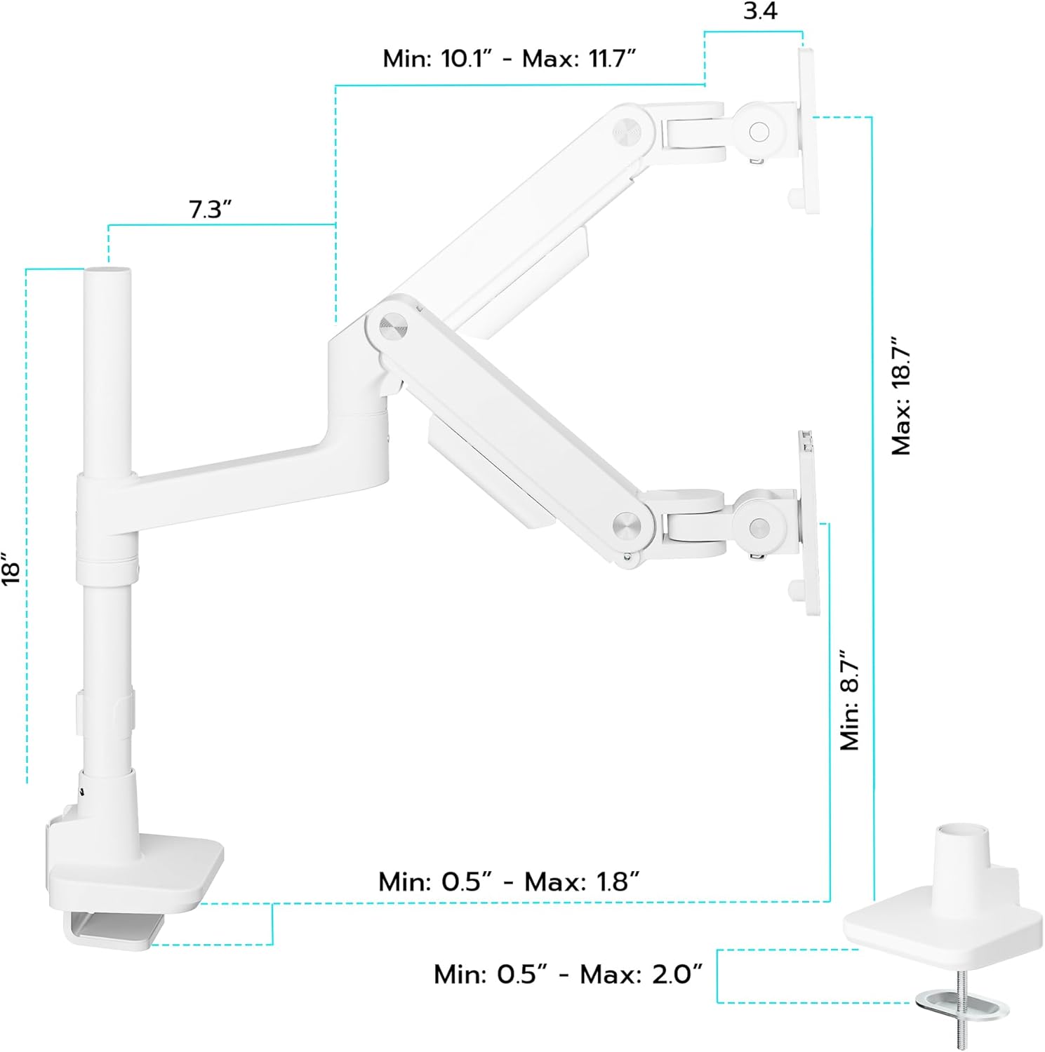 ARES WING Single Monitor Arm Desk Mount for 17–49 Inch Ultrawide Monitors, Heavy Duty Monitor Mount Holds Up to 44 lbs, Full Motion Gas Spring Monitor Stand, VESA 75x75 / 100x100, White