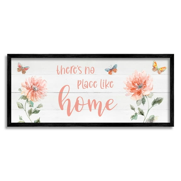 Stupell Industries Floral Pink Home Phrase Botanical & Floral Painting Black Framed Art Print Wall Art, 24 x 10