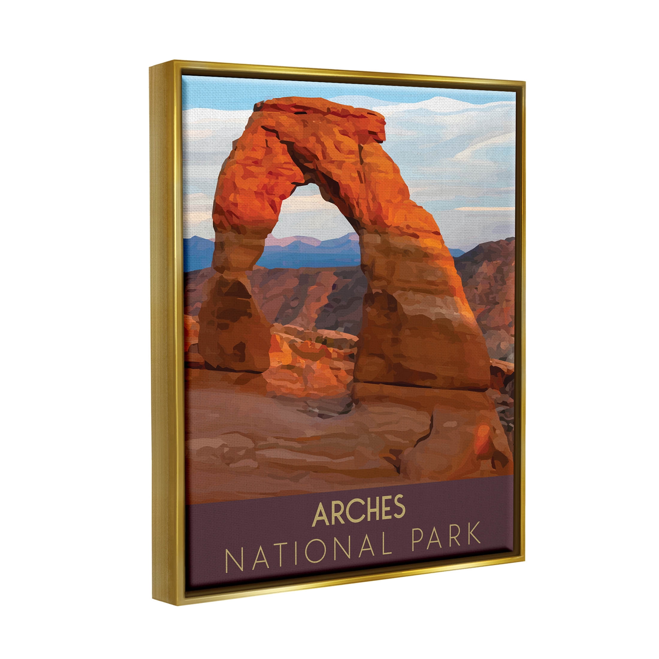 Arches National Park Desert Canyon Landscape Graphic Art Metallic Gold Framed Art Print Wall Art