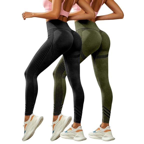 TGPMGRZ 2 Pack Women's Seamless High Waist Lifting Leggings Scrunch Workout Tummy Control Compression Gym Yoga Pants, Green Size M