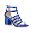 thumbnail image 1 of BLISSFUL STEP Women's Shoes Strappy Roman Block Heel Sandals Deep Blue 8.5, 1 of 7