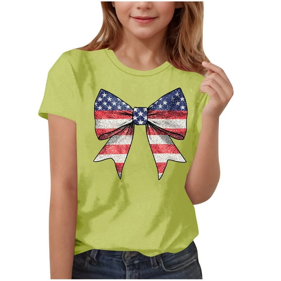 GERsome 4th of July Unisex Kids Crewneck T-Shirts, Boys Girls Short Sleeve Comfort Soft Tshirts, Funny American Flag Patriotic Graphic Cute Tee, Sizes 5-6Years