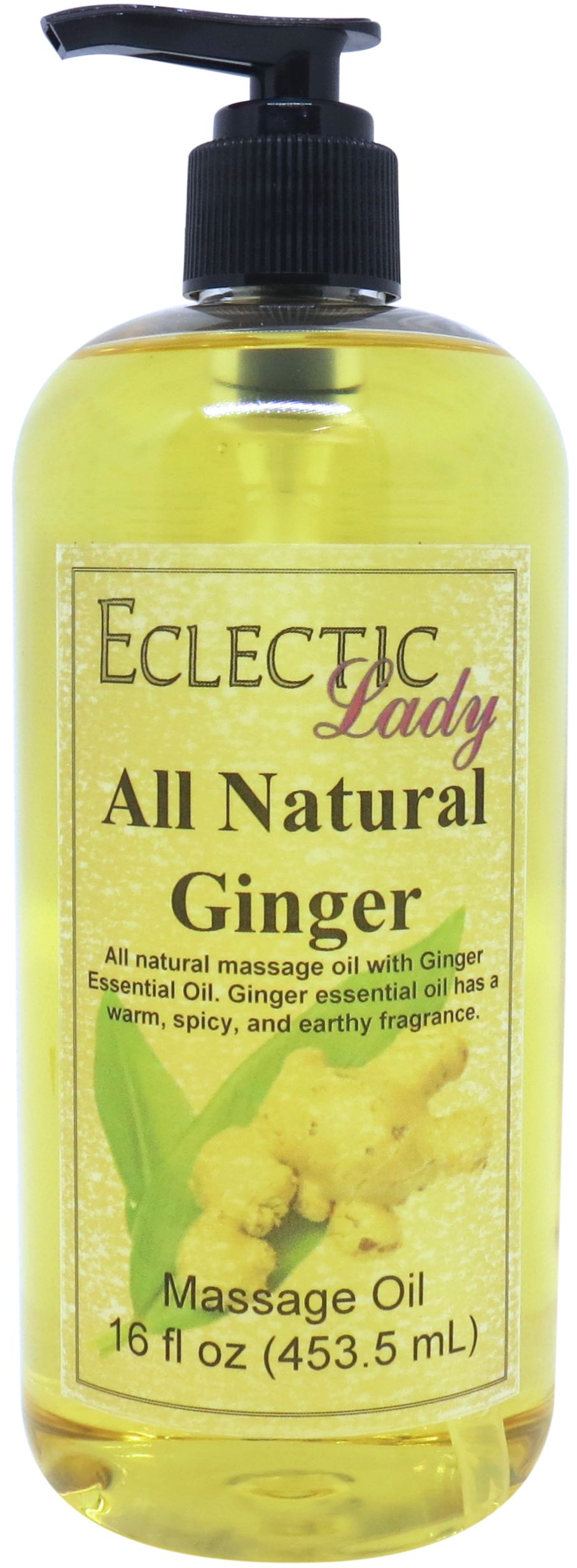 Ginger Massage Oil by Eclectic Lady, 16 oz, Sweet Almond Oil and Jojoba
