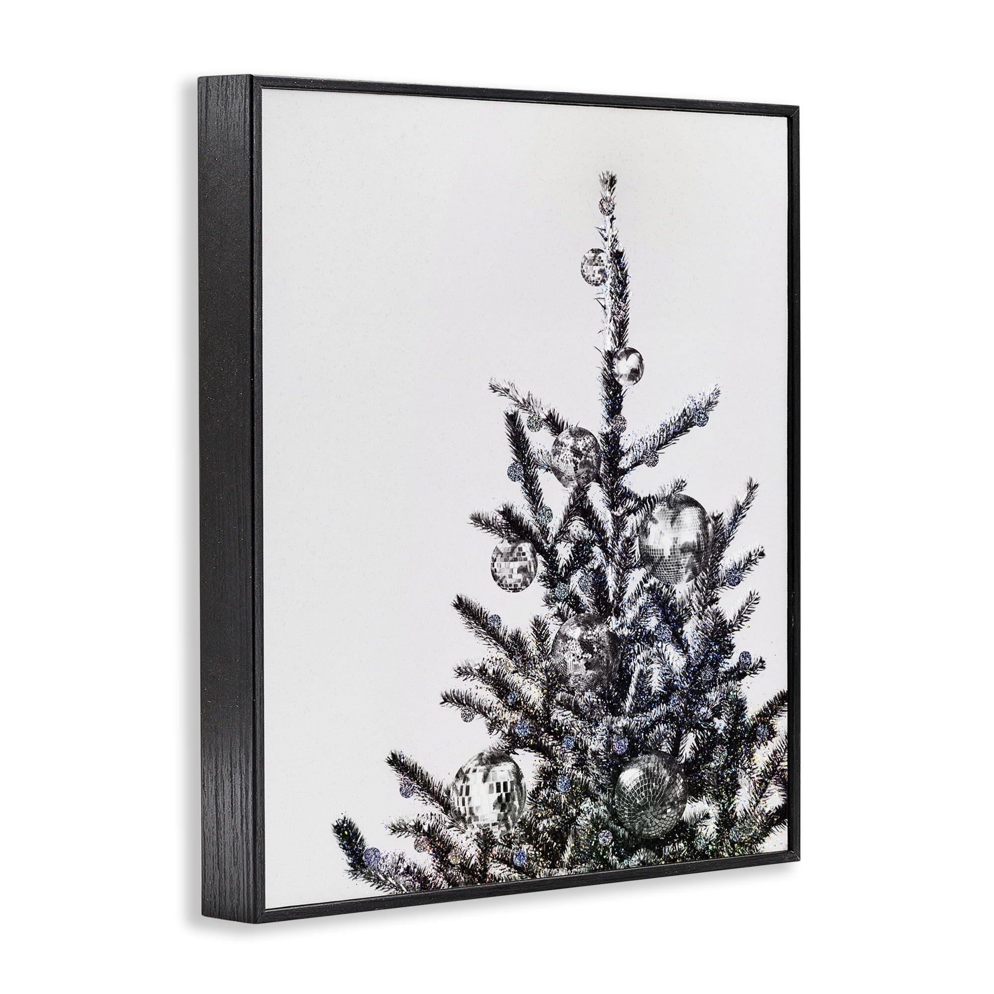 Stupell Industries Christmas Tree Disco Balls Holiday Painting Black Framed Art Print Wall Art, 16 x 20