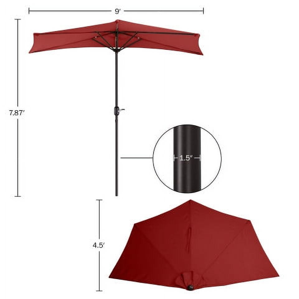 Villacera 9FT Outdoor Half Patio Umbrella - Balcony Furniture, Red