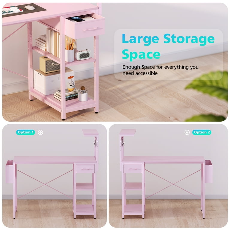 ゆん PC Eunon 44 inch Gaming Computer Desk with LED Lights