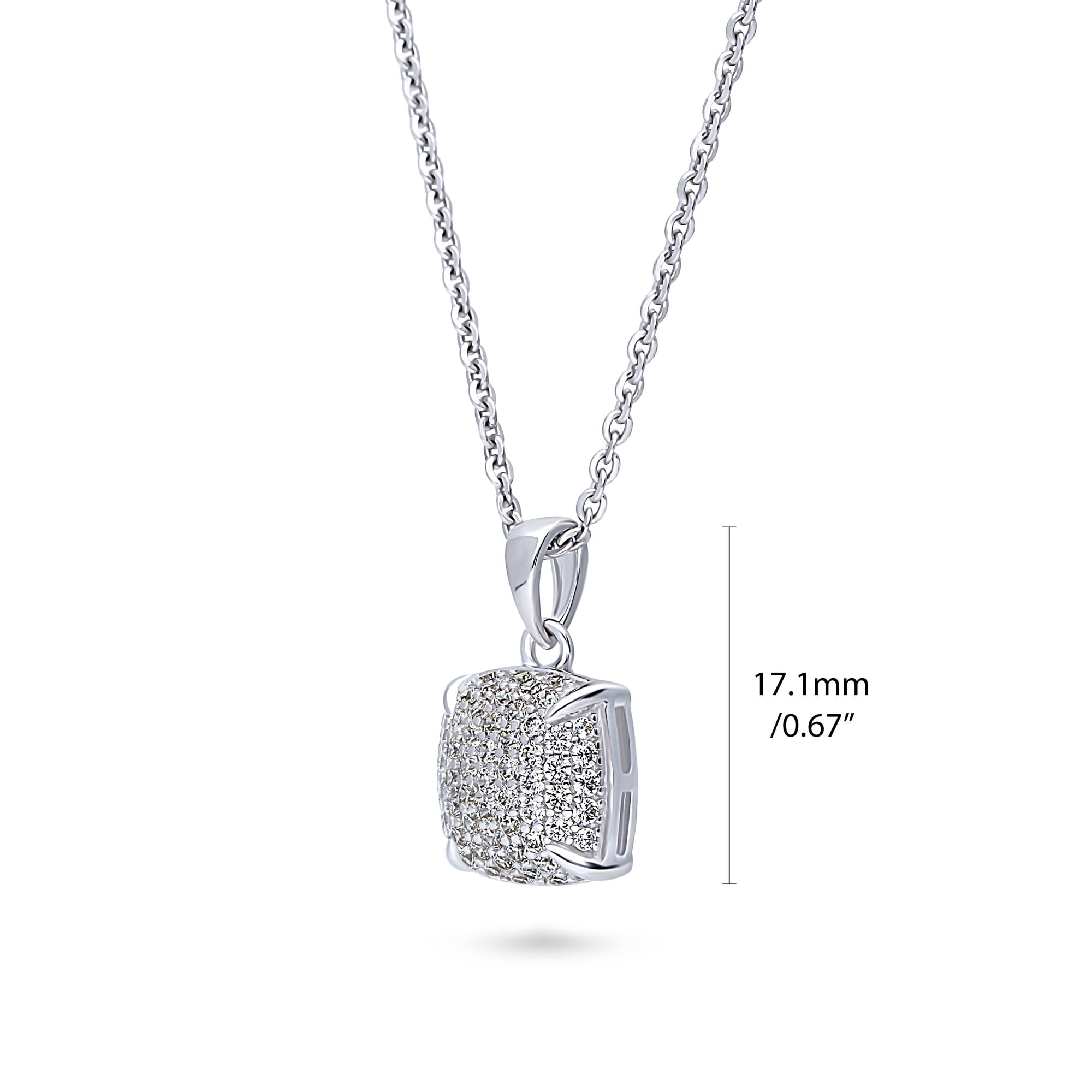 BERRICLE Sterling Silver Square Cubic Zirconia CZ Fashion Necklace and Earrings Set for Women, Rhodium Plated, Clear