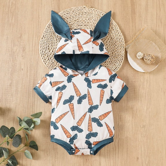 UACY Newborn Baby Boy Easter Outfit Hoodie Bunny Ears Sweatshirt Romper Cute Pocket Long Sleeve Jumpsuit