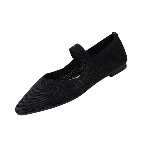 KEGIRLOM Women's Fashionable Casual Wear Versatile Plus-Size Loafers Solid Color Mesh Pointed Toe Flat Shoes Black 8.5