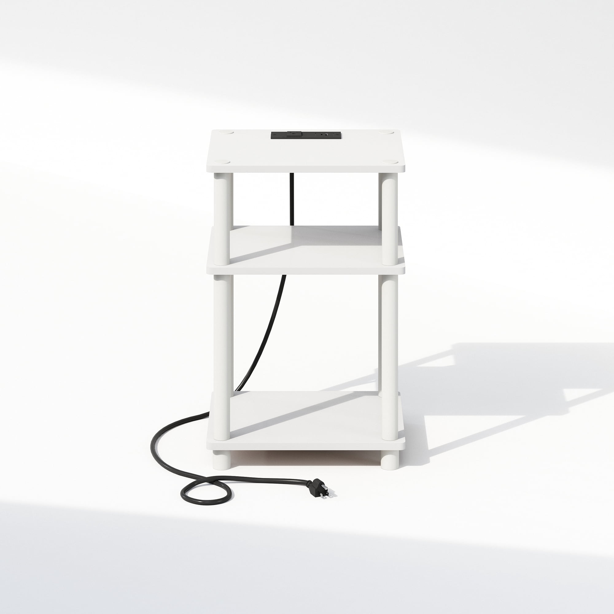 Furinno JUST 3-Tier Turn-N-Tube Open Storage Nighstand in Bedside White/White